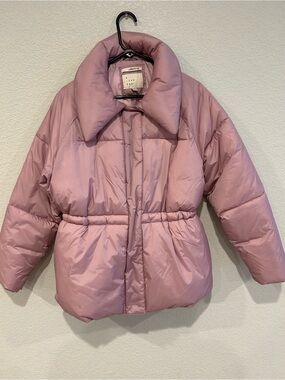 a new day Pink Oversized Puffer Jacket with Plush Collar